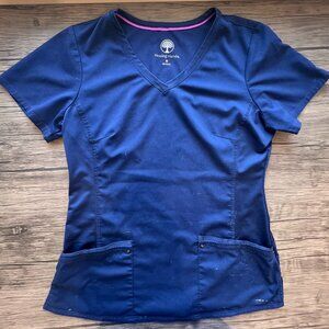 Healing Hands Navy Blue Scrub Top, Size Medium